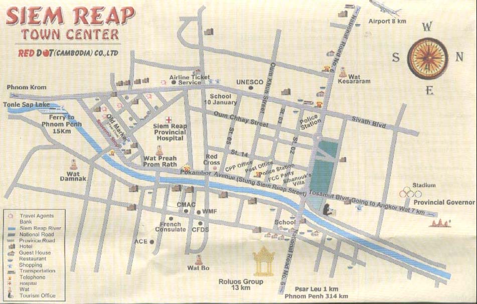maps of thailand and cambodia. Siem Reap street map (Cambodia