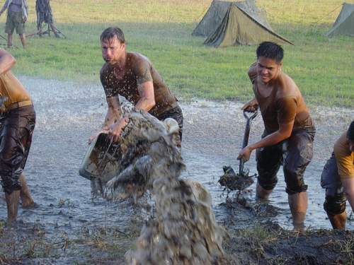 trying to clear the water off the airstrip